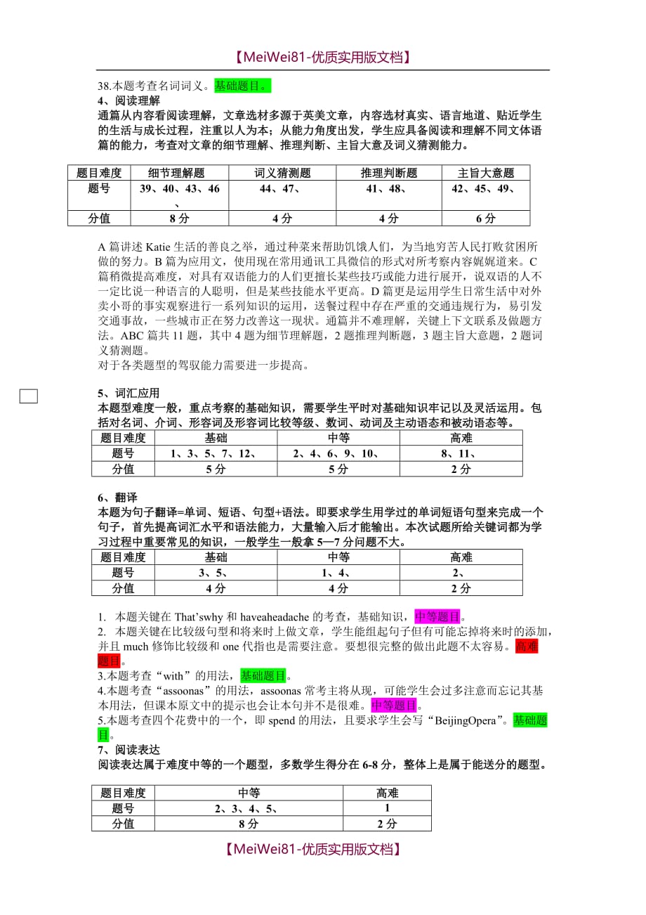 【8A版】2018潍坊英语试卷真题分析_第2页