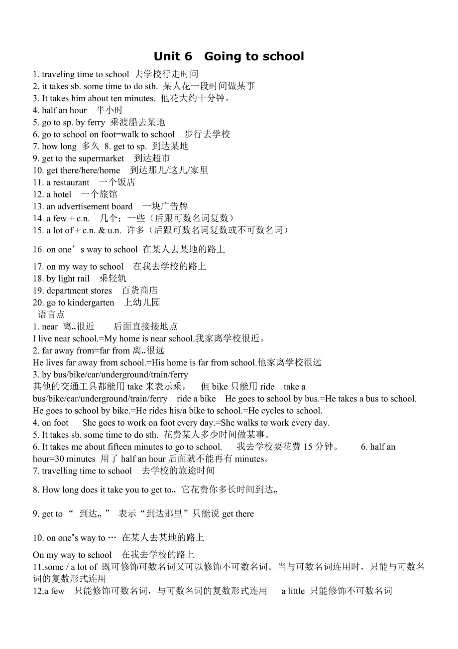 上海版牛津英语6aunit6 going to school 单词词组语法和练习题_第1页