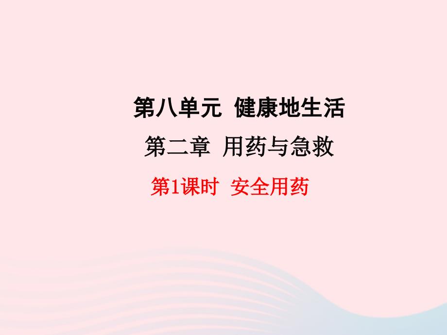 2019年春八年级生物下册 第八单元 第二章 用药与急救（第1课时 安全用药）课件 （新版）新人教版_第1页