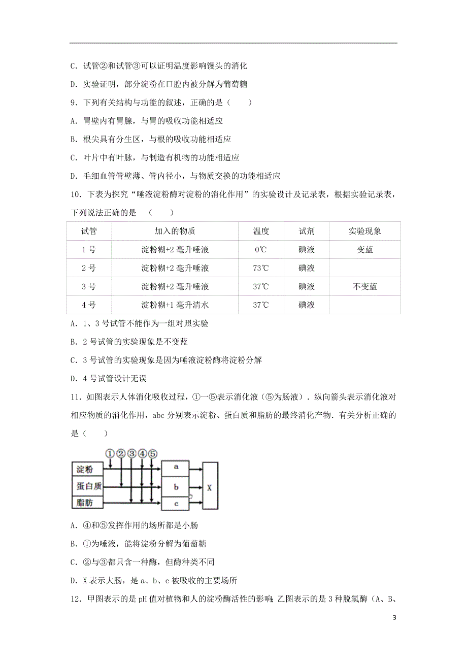 2017-2018学年七年级生物下册 第四单元 第二章 第二节《消化和吸收》尖子生题 （新版）新人教版_第3页