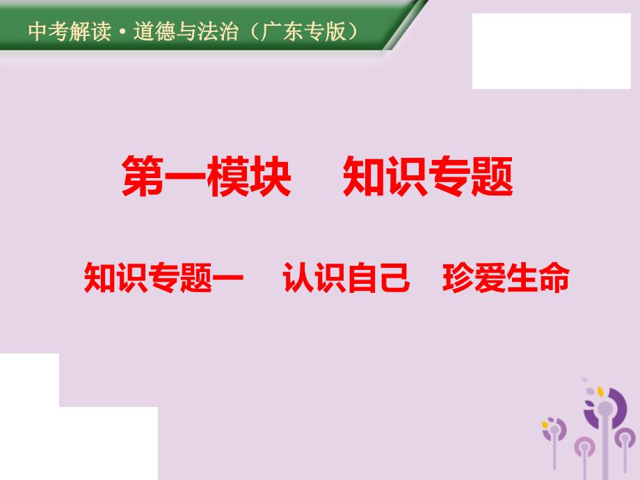 （广东专版）2019年中考道德与法治解读总复习 知识专题一 调控情绪 磨砺意志课件_第1页