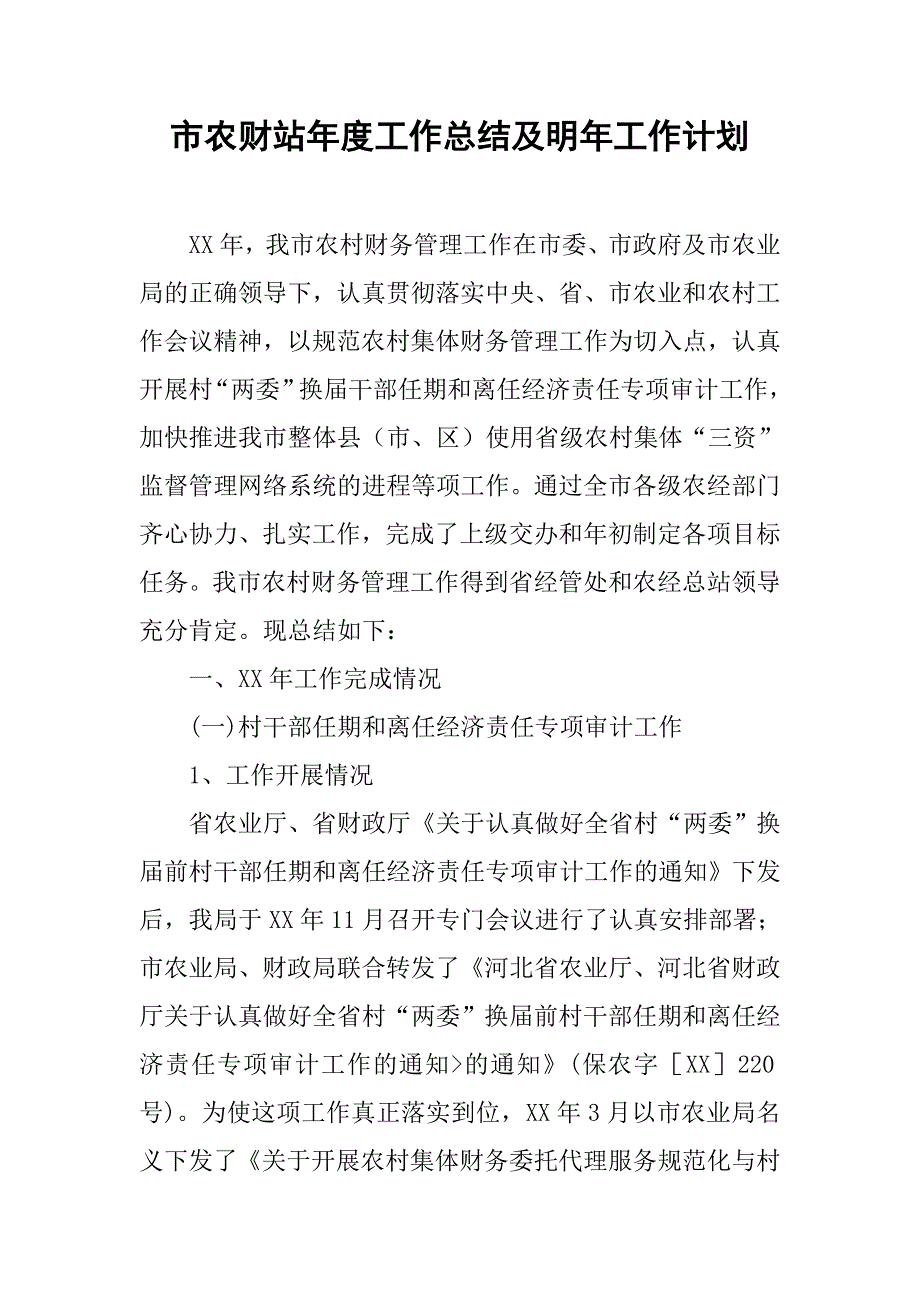 市农财站年度工作总结及明年工作计划.doc_第1页