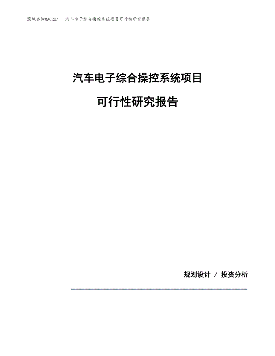 汽车电子综合操控系统项目可行性研究报告[参考范文].docx_第1页