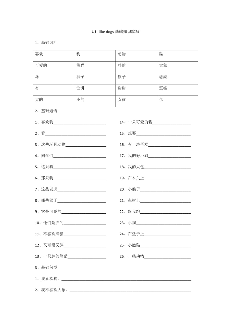 苏教译林版四年级英语上册u1单词短语句型知识点默写_第1页