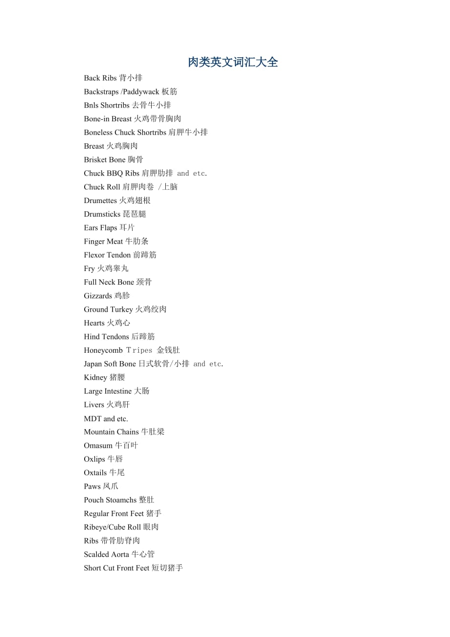肉类英文词汇大全_第1页
