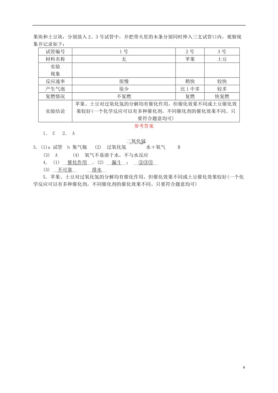 2018年秋九年级化学上册 第二单元 我们周围的空气 课题3 制取氧气随堂练习 （新版）新人教版_第4页