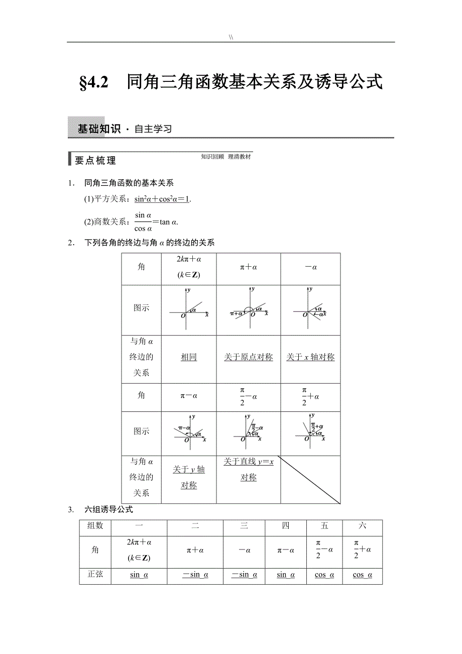 高三一轮复习计划精题组同角三角函数基本关系及其诱导公式(有详细答案内容.)_第1页