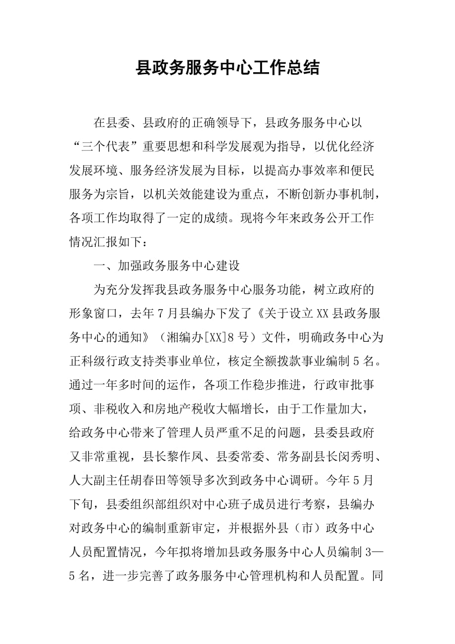 县政务服务中心工作总结.doc_第1页