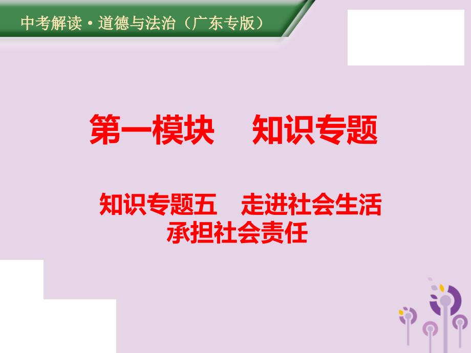 （广东专版）2019年中考道德与法治解读总复习 知识专题五 走进社会生活 承担社会责任课件_第1页