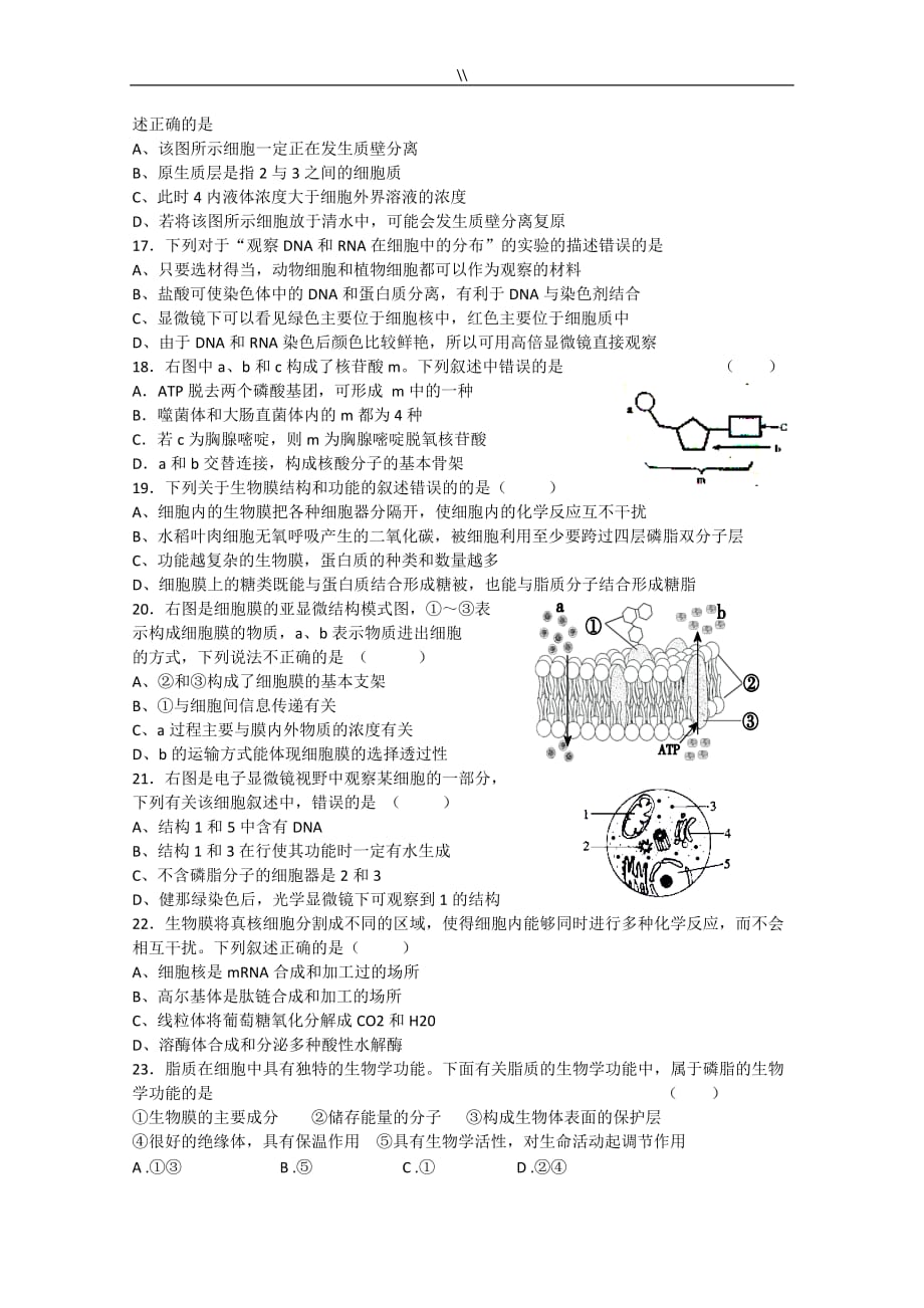 高三生物第一次月专业考试.卷_第3页