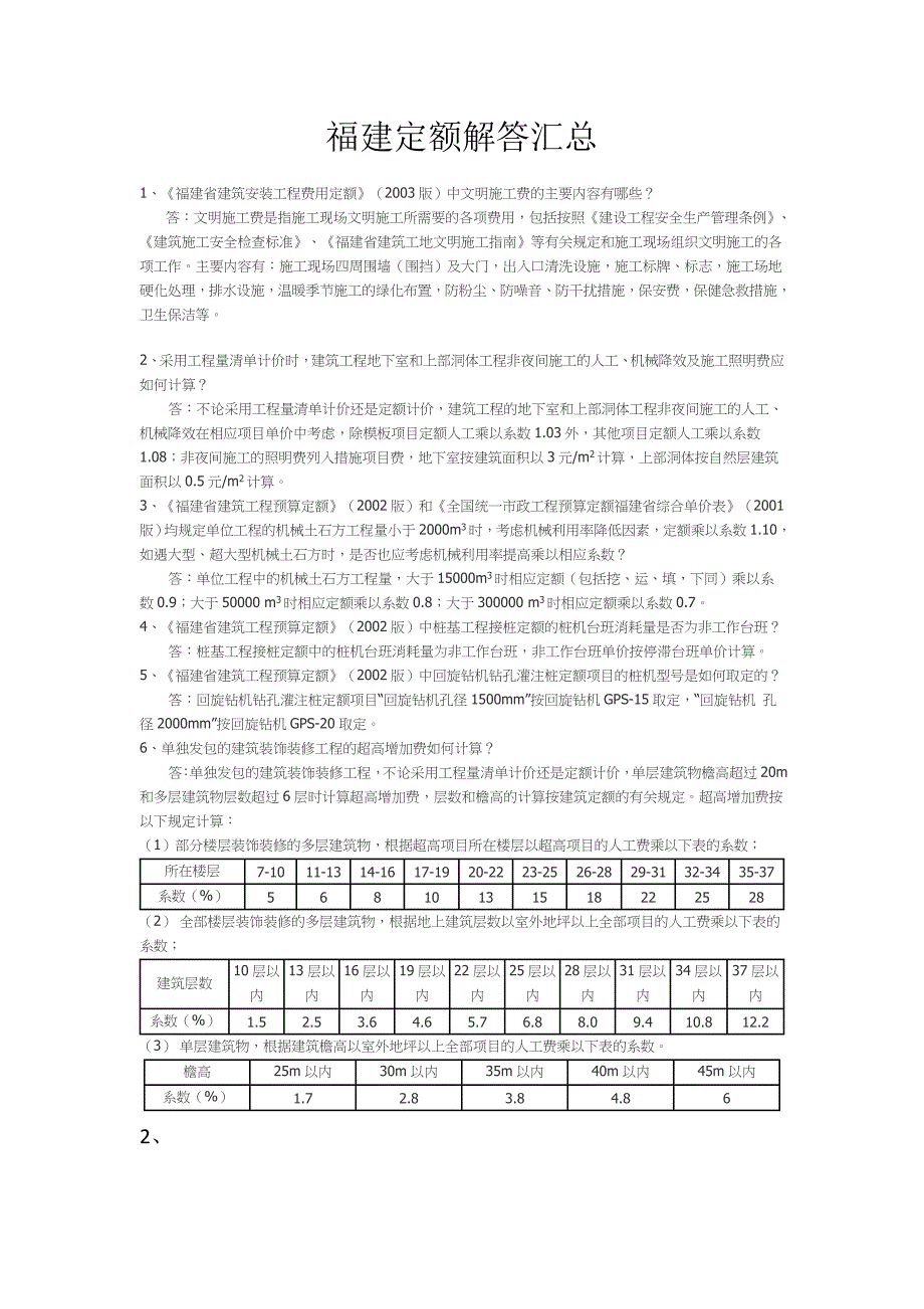 福建定额解答汇总_第1页