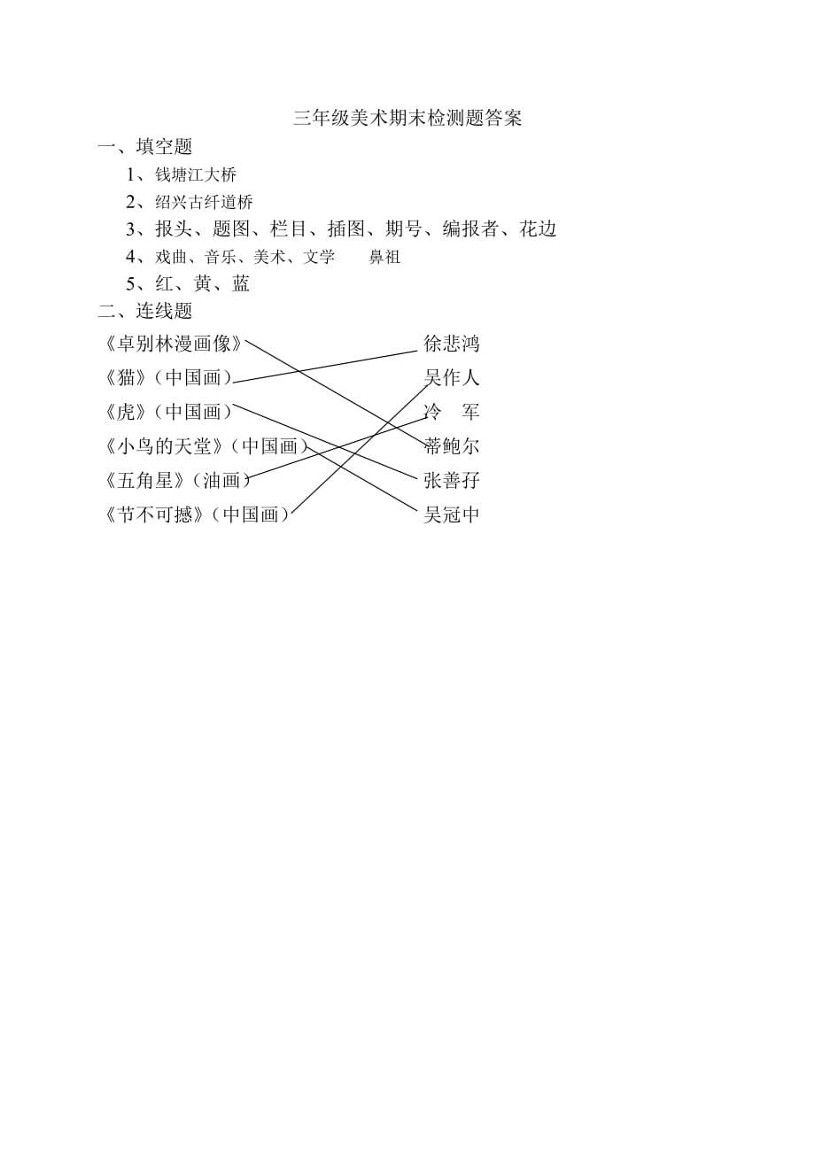 浙美版小学三年级美术下册期末试卷及答案_第2页