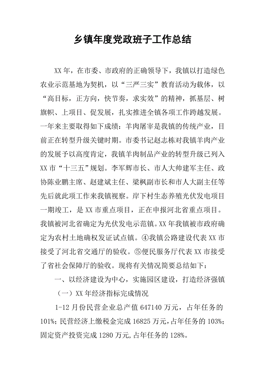 乡镇年度党政班子工作总结.doc_第1页