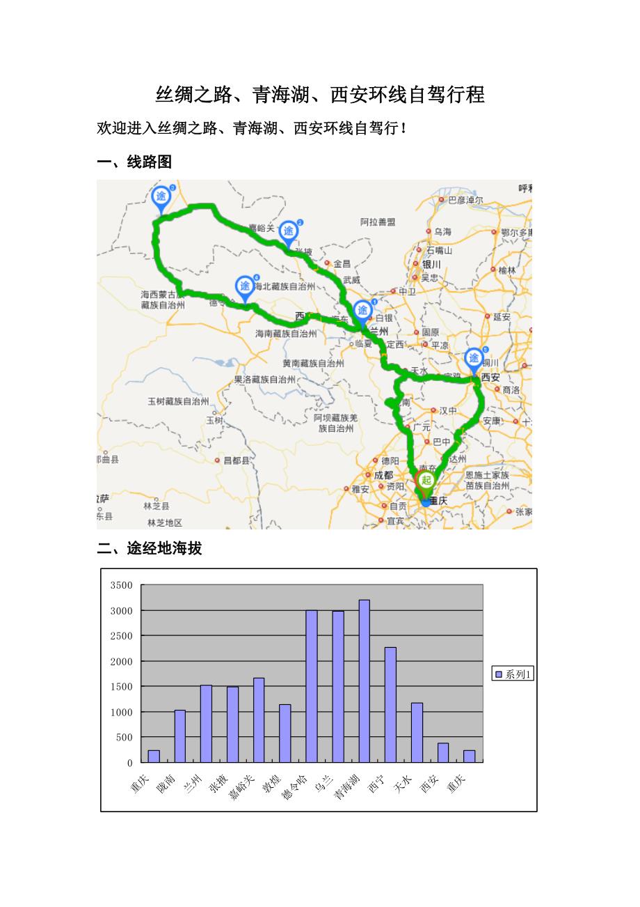 丝绸之路、青海湖、西安环线自驾行程路书_第1页