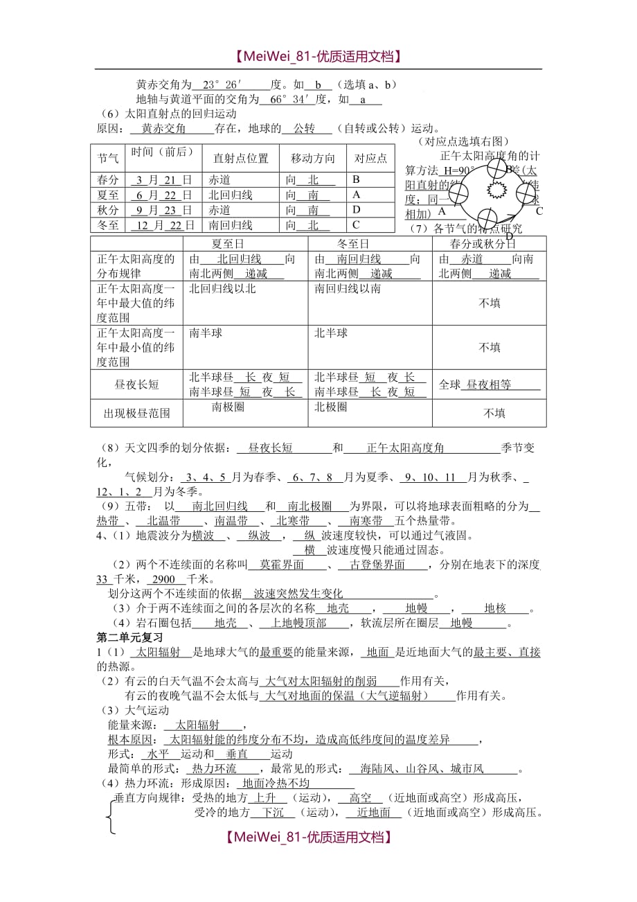 【9A文】人教版地理必修一复习提纲答案版_第2页