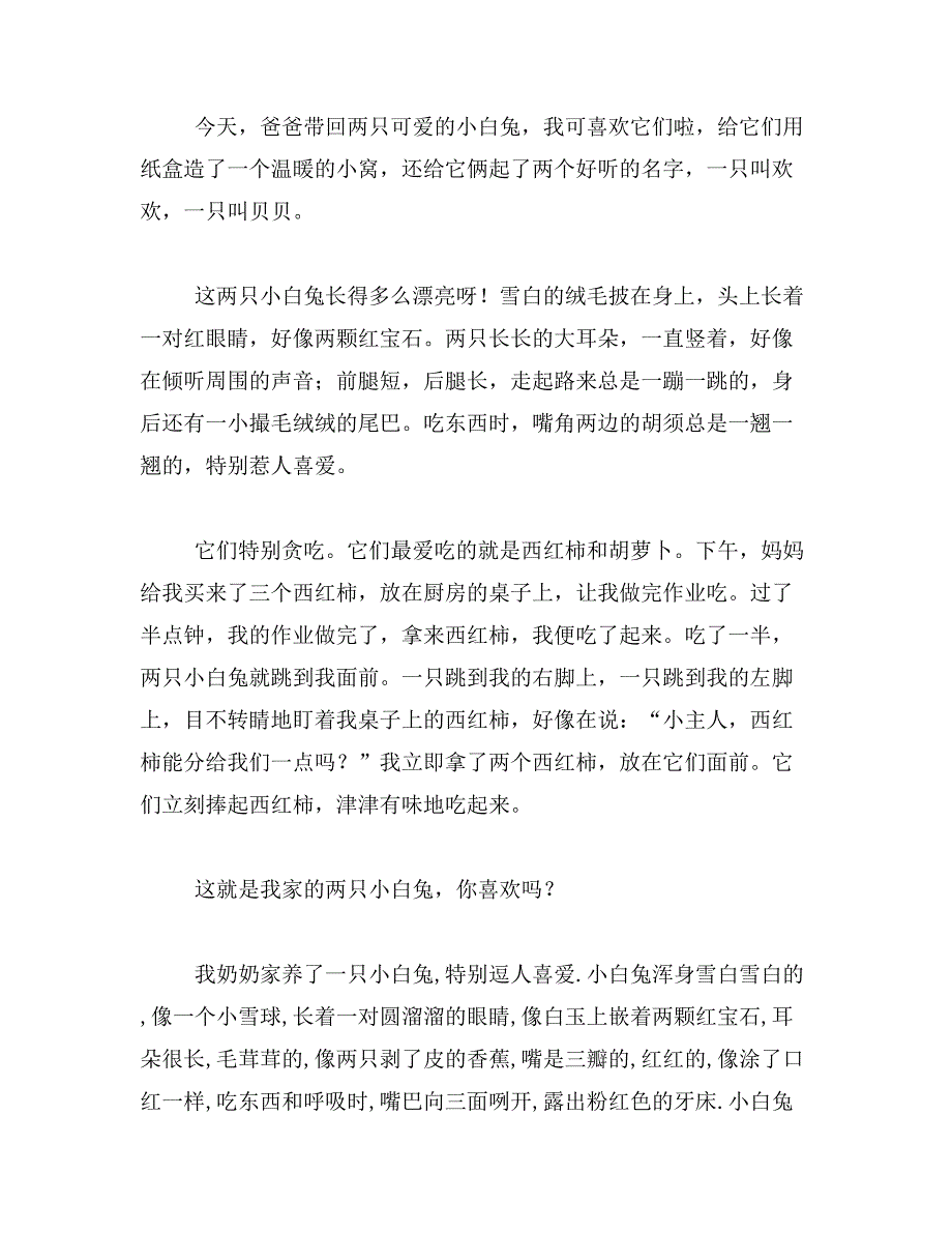 2019年小白兔作文400字以上关于小白兔的作文400字以上范文_第4页