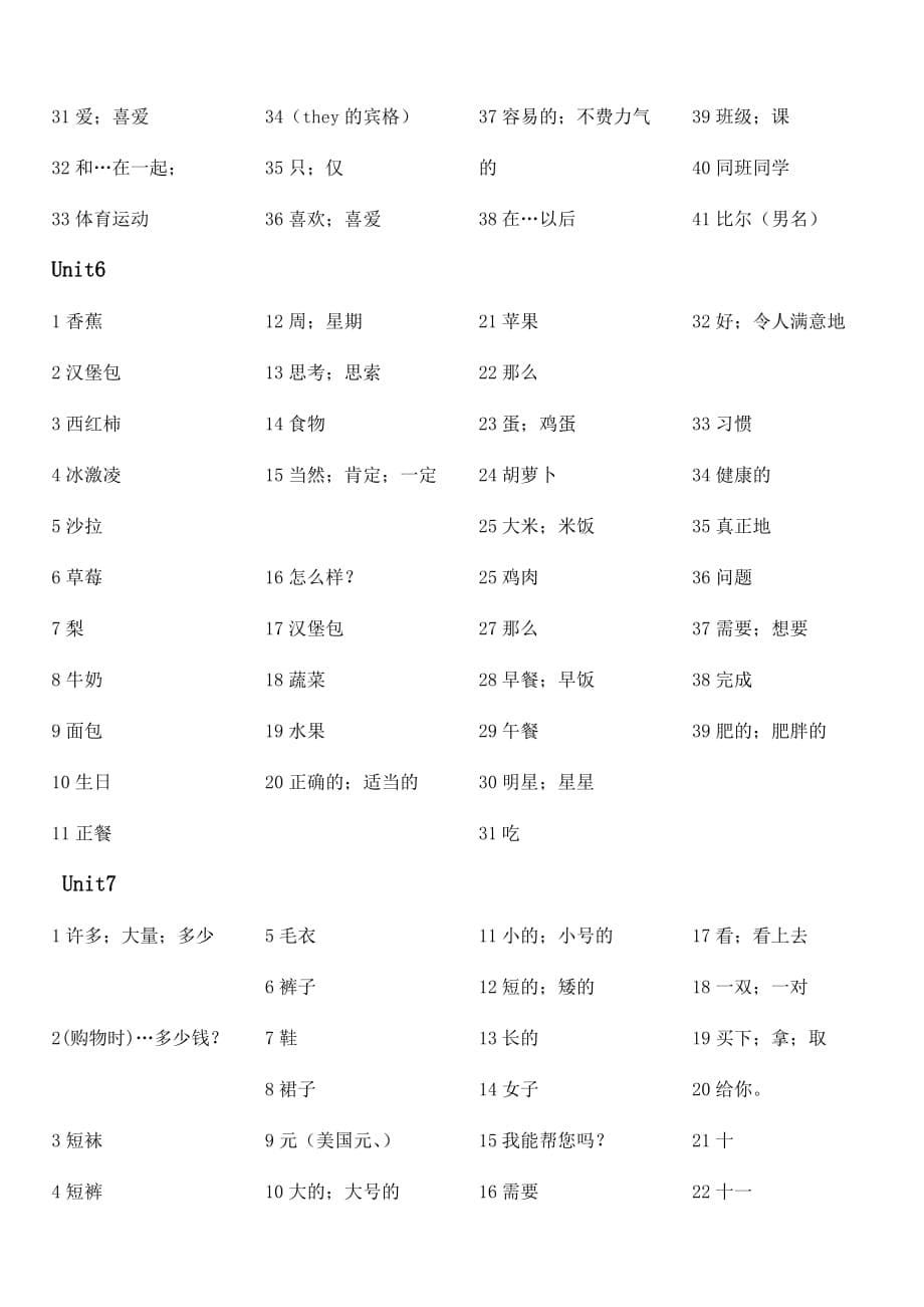 2017人教版七年级上册英语单词汉语版默写英语单词资料_第5页