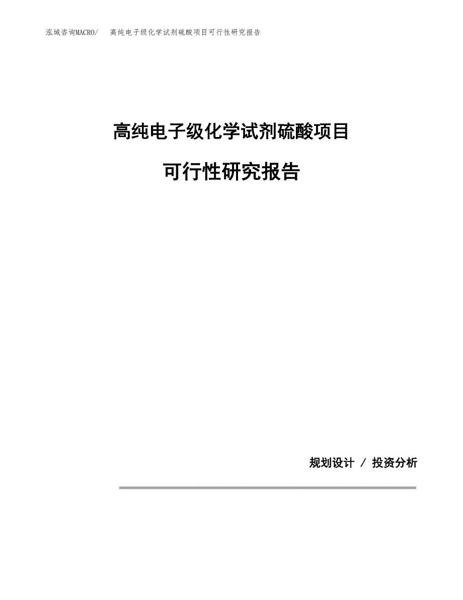 高纯电子级化学试剂硫酸项目可行性研究报告[参考范文].docx_第1页