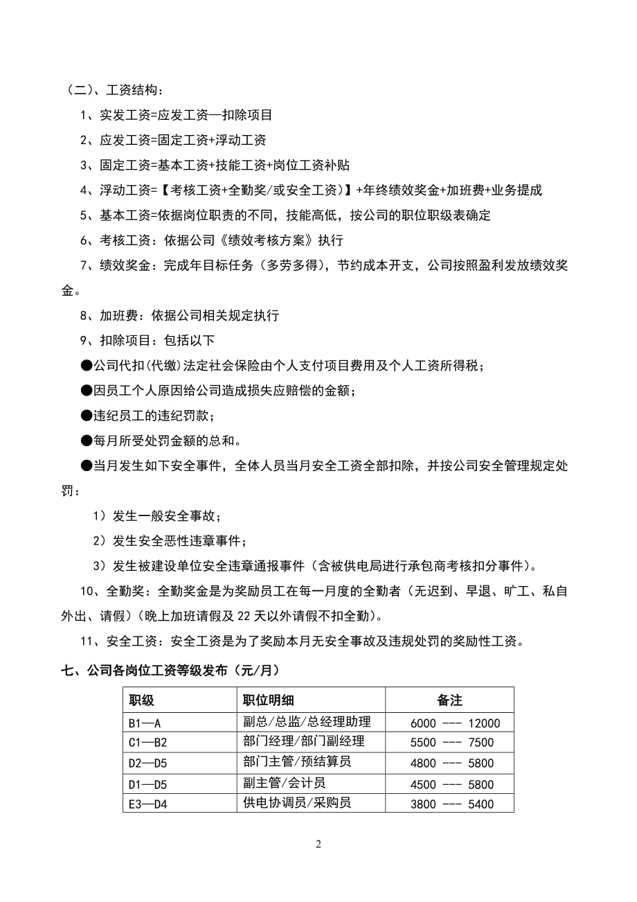 电力施工行业薪酬管理制度_第2页