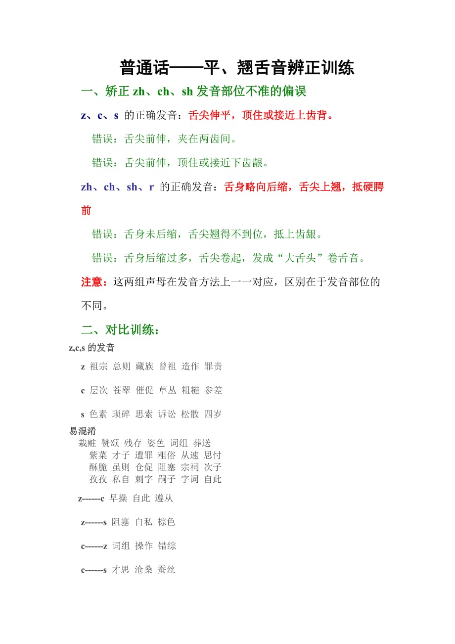 普通话——平翘舌练习资料_第1页