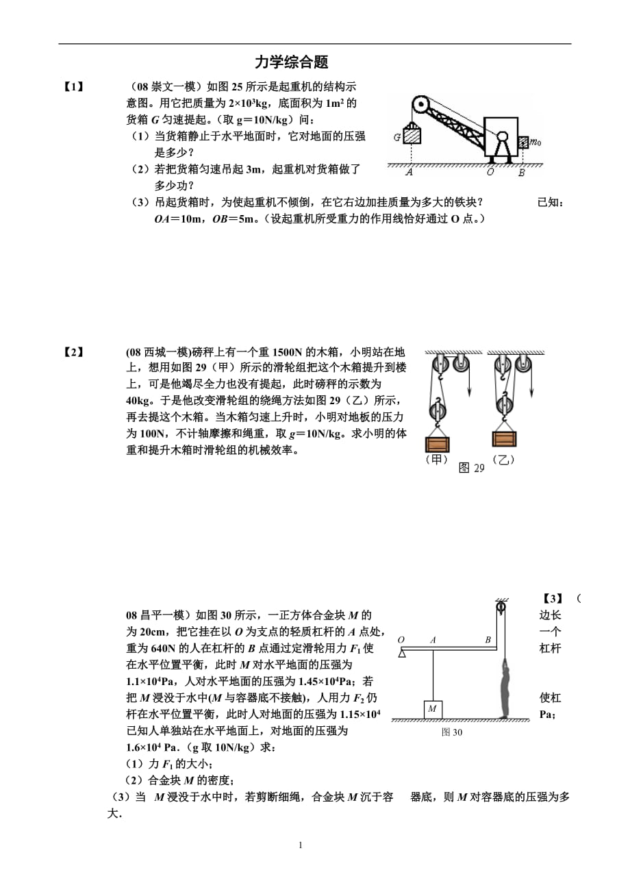 初中物理滑轮综合试题资料_第1页