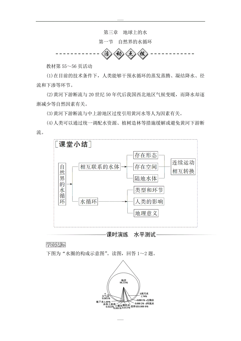 人教版地理必修1练习：第三章第一节自然界的水循环 Word版含解析_第1页