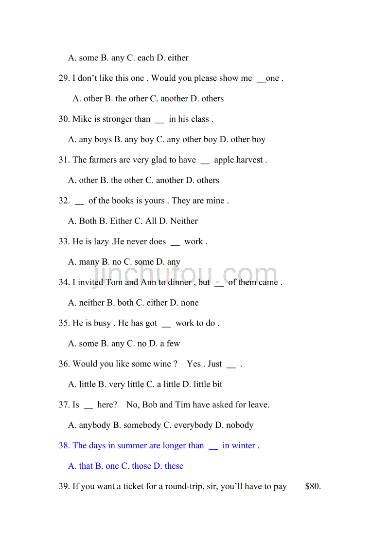 初中英语.不定代词(习题及答案)_第4页