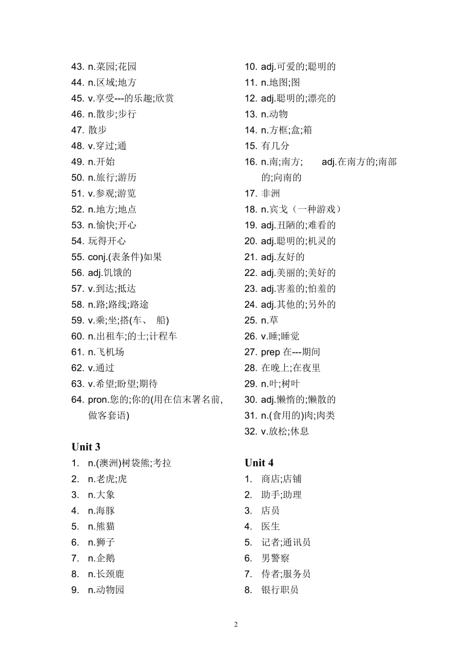 七年级下册英语单词表人教版汉语资料_第2页