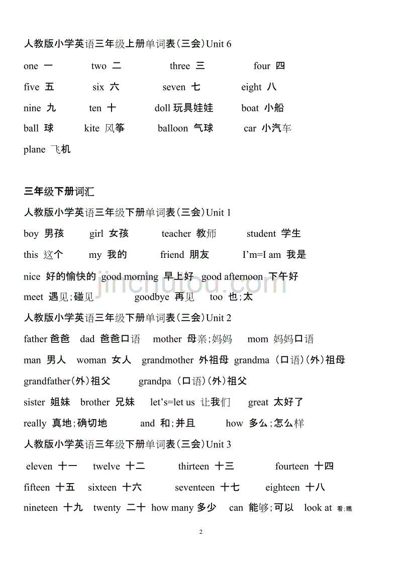 小学英语三到四年级词汇与句子资料_第2页