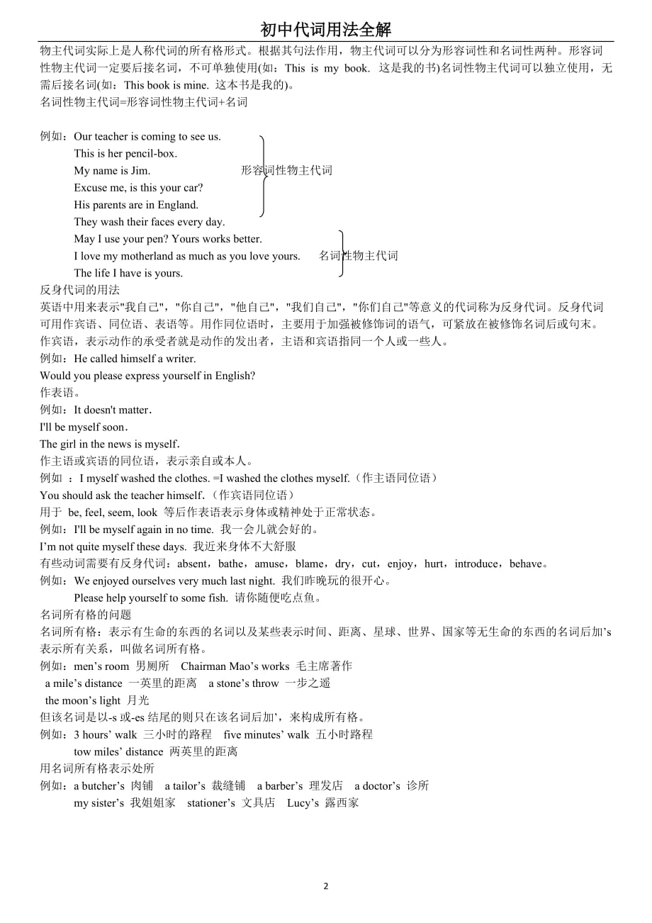 初中英语代词的用法及练习_第2页