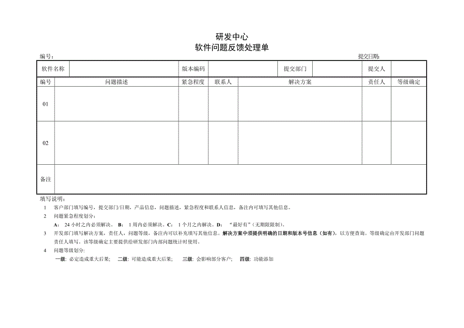 问题反馈处理单模板_第1页