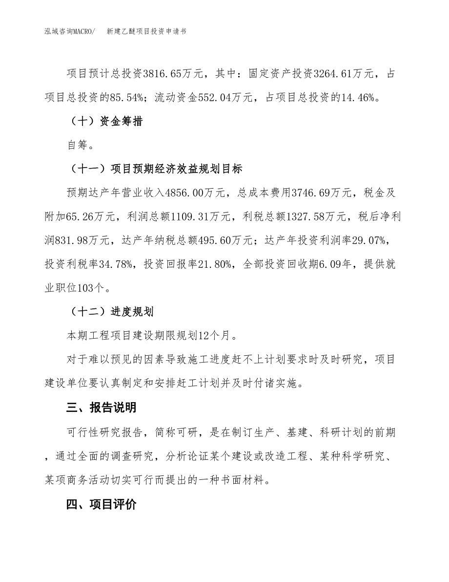 新建乙醚项目投资申请书（总投资4000万元）_第4页