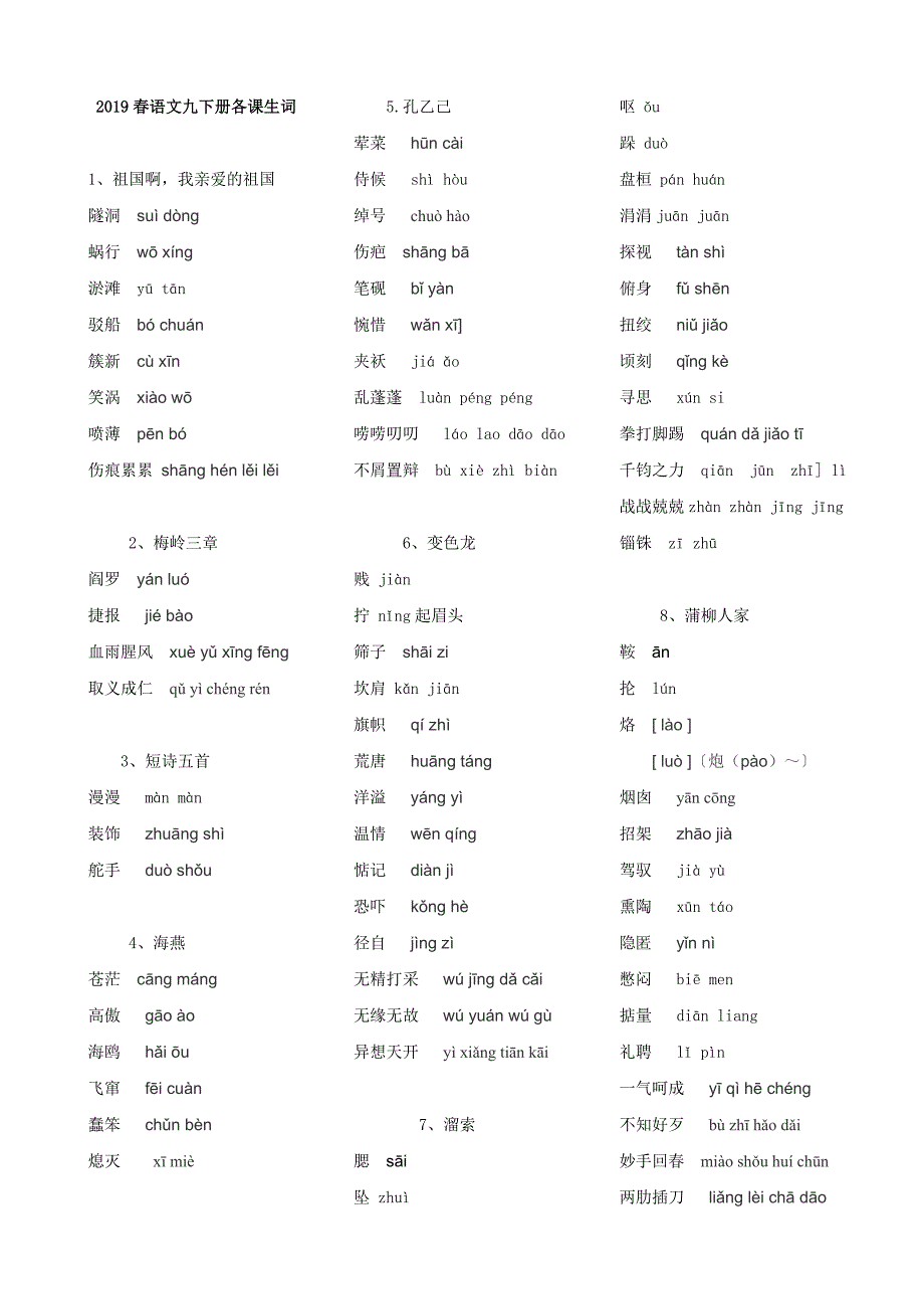 部编版语文九年级下册生字词整理(只有生词)_第1页