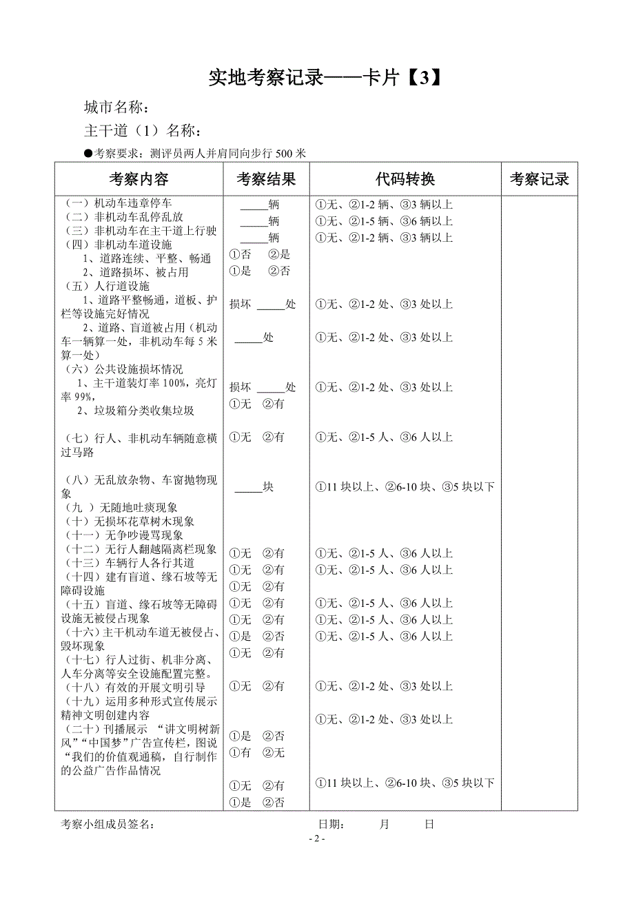 2015年全国文明城市测评实地考察记录卡_第2页