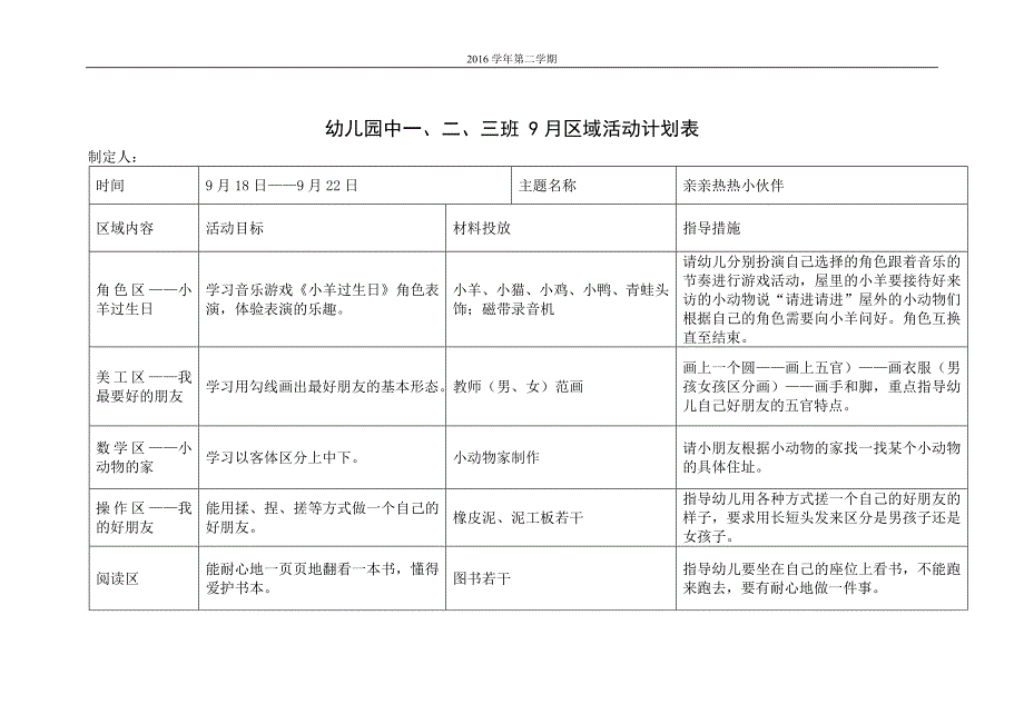 幼儿园中一、二、三 班 9 月区域活动计划表_第3页