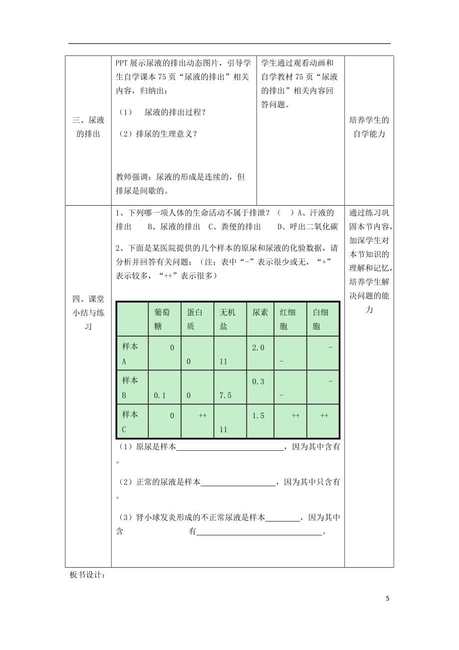 七年级生物下册 第四单元 第五章《人体内废物的排出》教学设计 （新版）新人教版_第5页