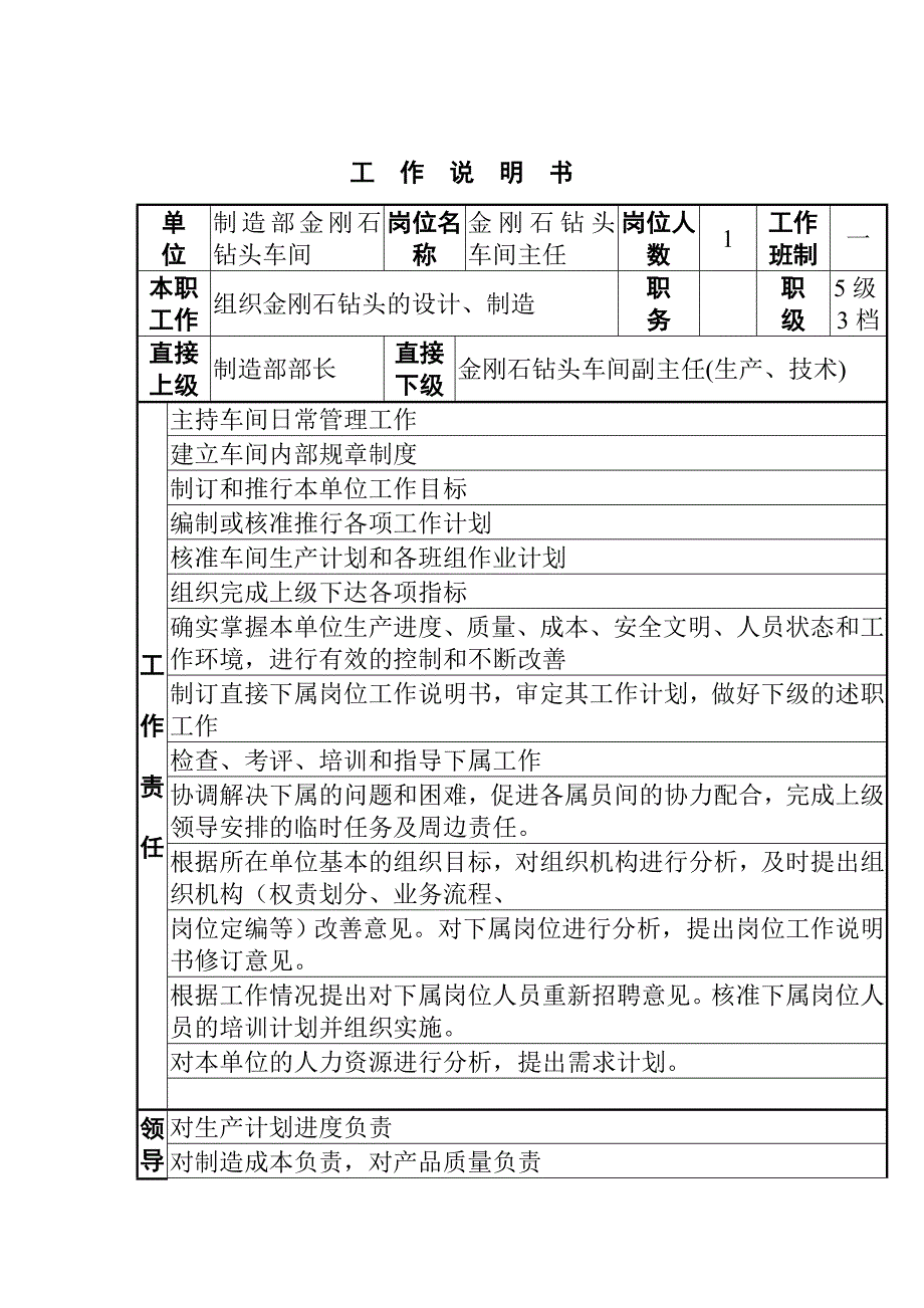 金刚石钻头车间工作说明书_第1页