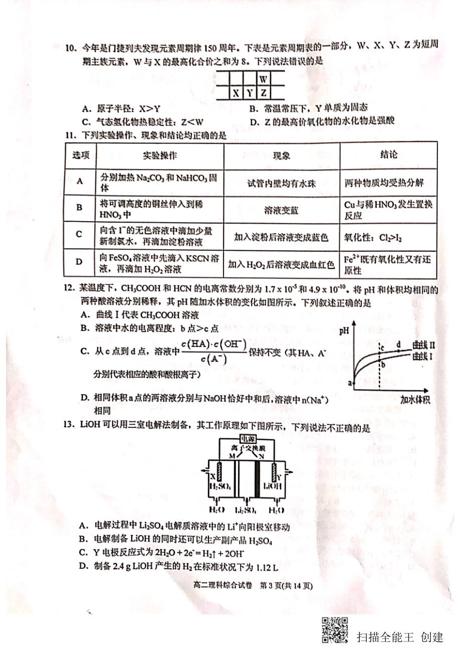 贵州省2018-2019学年高二下学期期末考试理综试题_第3页