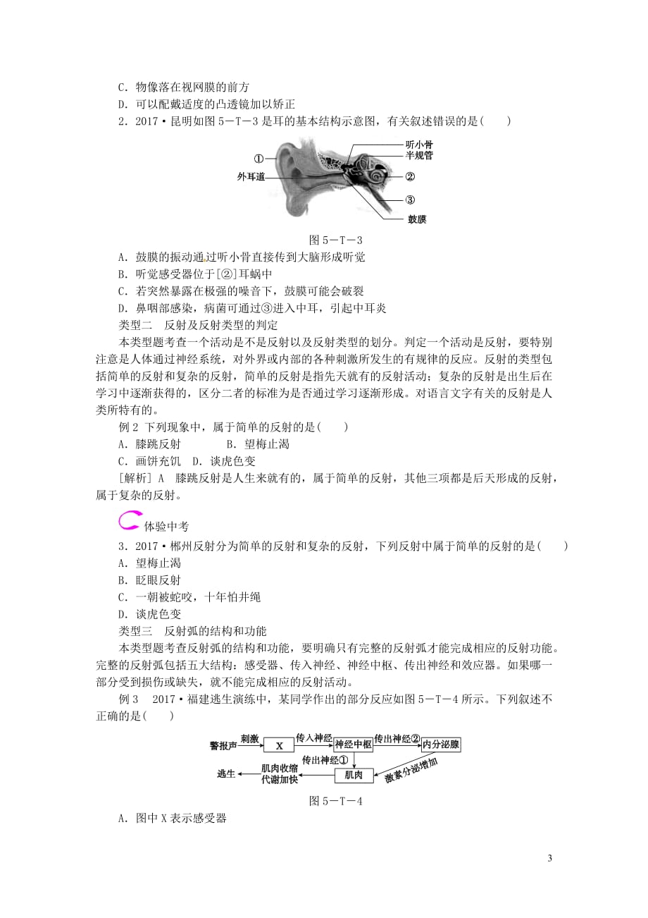 七年级生物下册 第四单元 第六章 人体生命活动的调节总结提升（五）（新版）新人教版_第3页