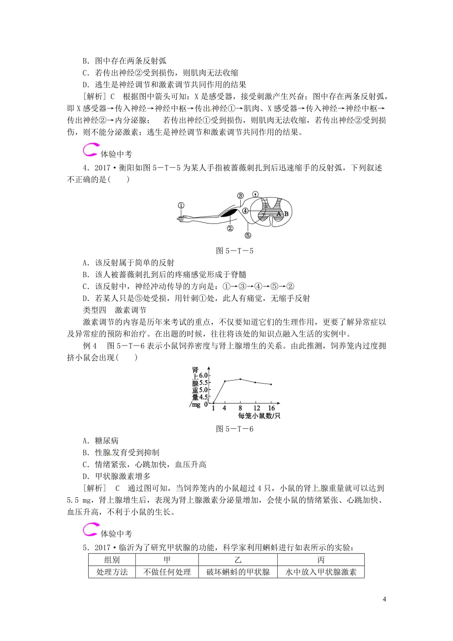 七年级生物下册 第四单元 第六章 人体生命活动的调节总结提升（五）（新版）新人教版_第4页