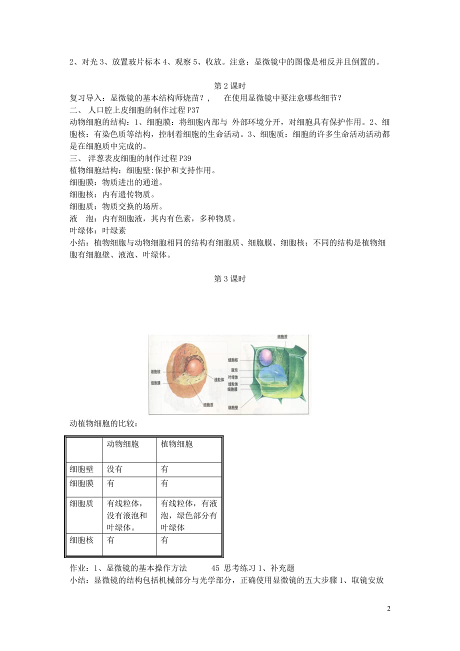 七年级生物上册 第二单元 第三章细胞是生命活动的单位教案 （新版）北师大版_第2页