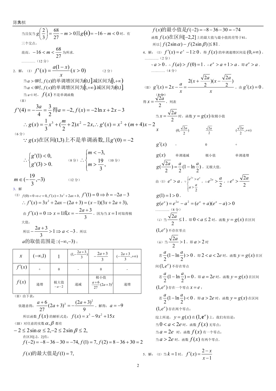 高考总复习-数学导数大题练习(详细答案)-_第2页