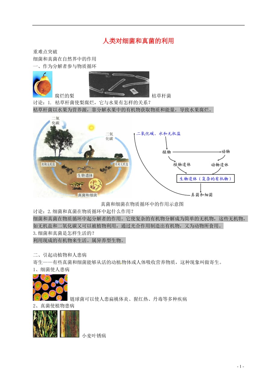 中考生物专题复习 十六 人类对细菌和真菌的利用讲义 新人教版_第1页