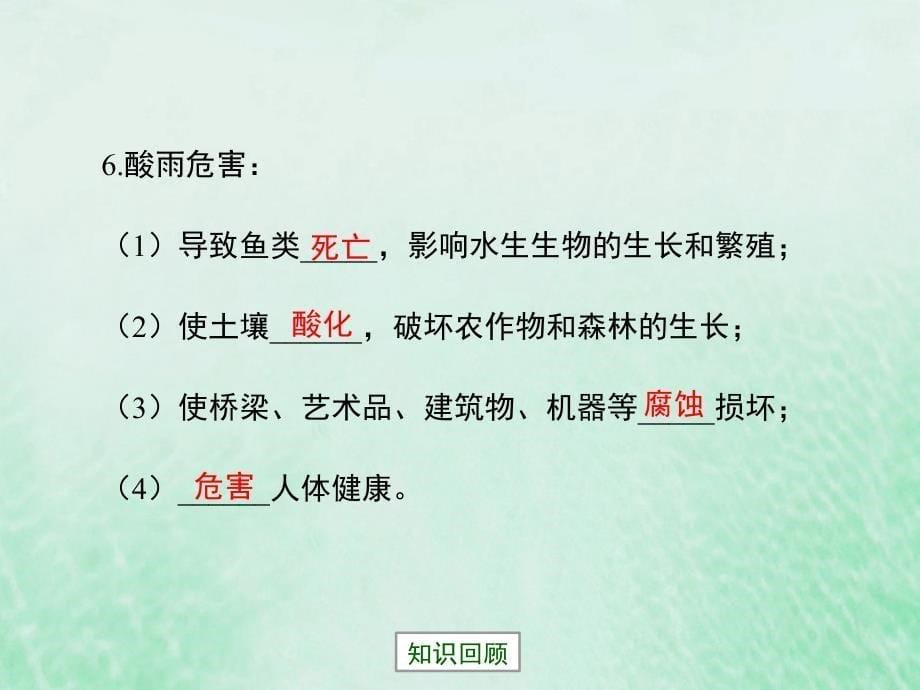 九年级化学下册 专题九 化学与生活 单元3《保护我们的生存环境》复习课件 （新版）湘教版_第5页