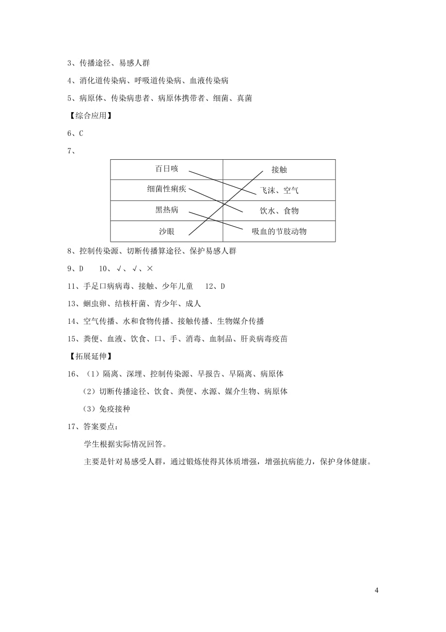 七年级生物下册 4.13.2《预防传染病》练习 （新版）北师大版_第4页