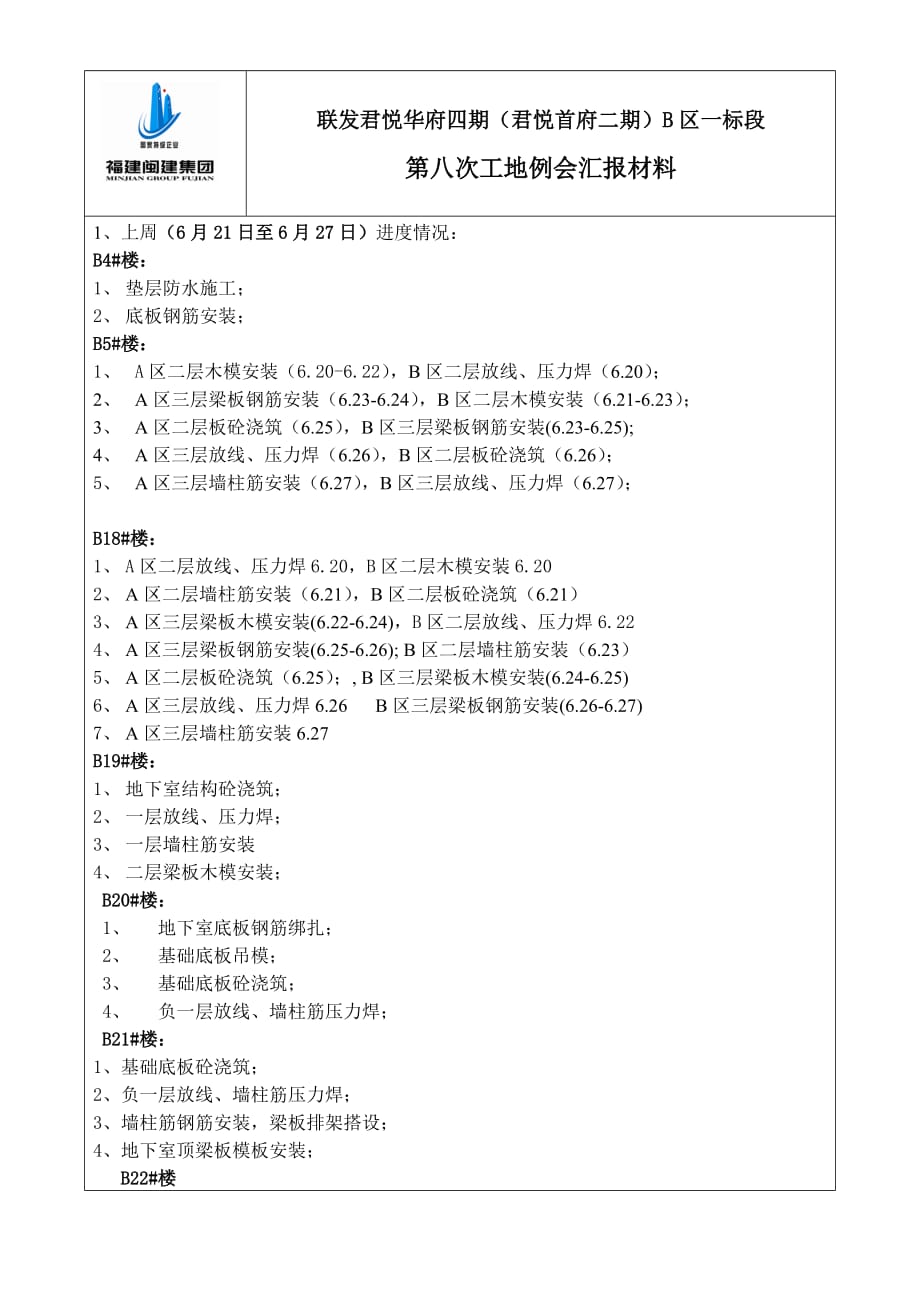 施工单位周例会(范本)汇报材料_第1页