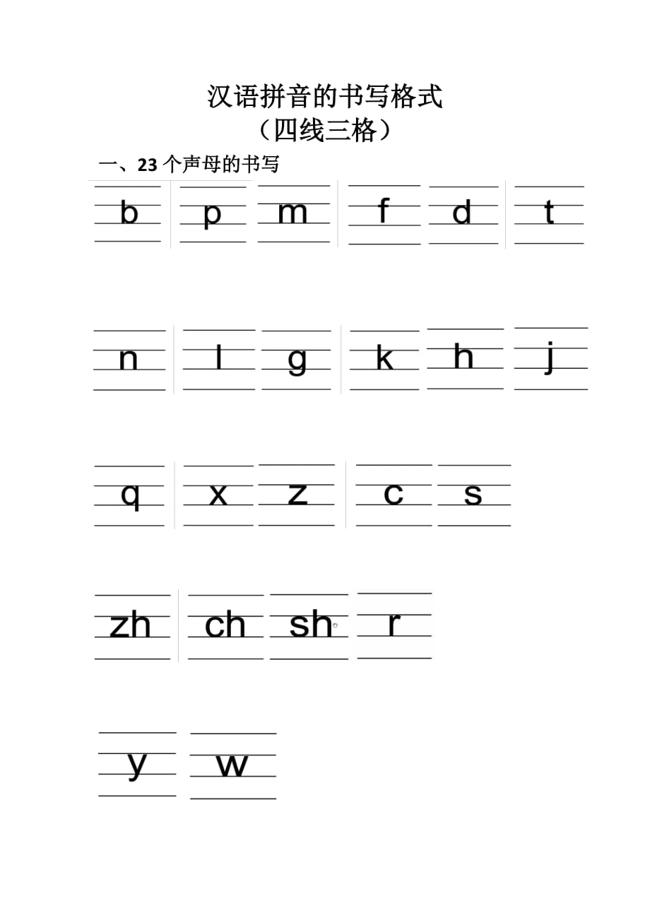 汉语拼音的书写格式(四线三格)及拼音练习(2014年9月)_第1页