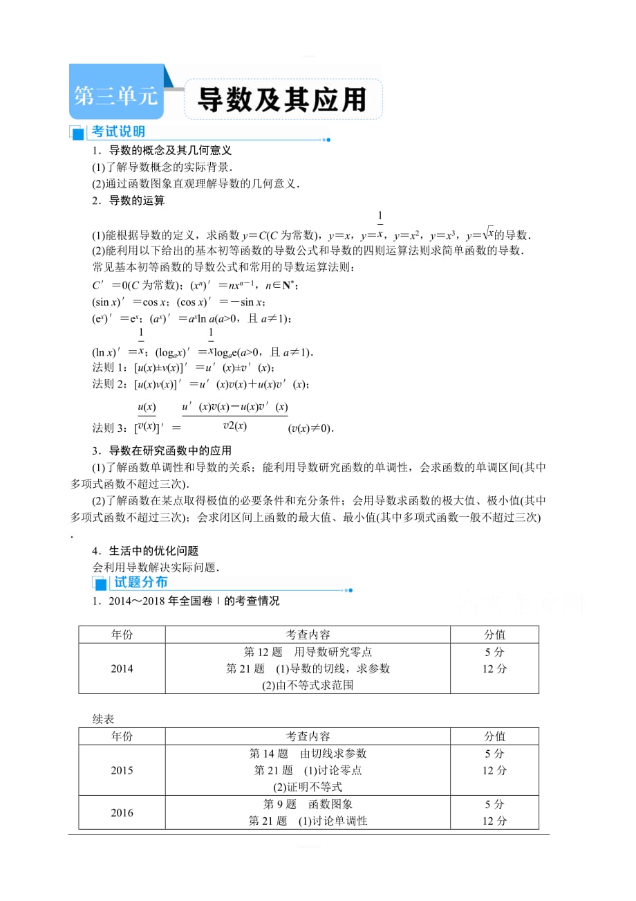 2020高考文科数学（人教版）一轮复习讲义：第15讲　导数的概念及运算含答案_第1页