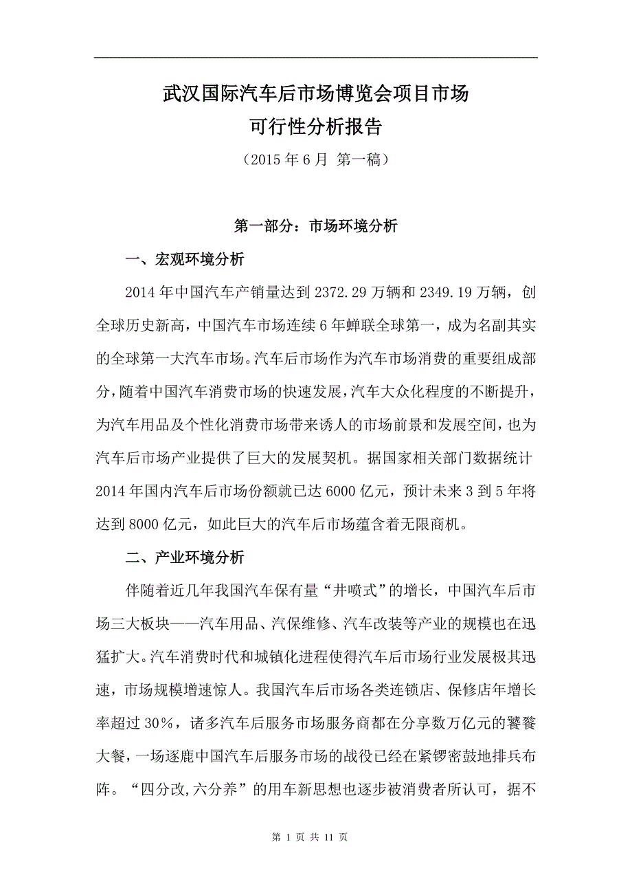 武汉国际汽车后市场博览会项目可行性分析报告-雷正文_第1页