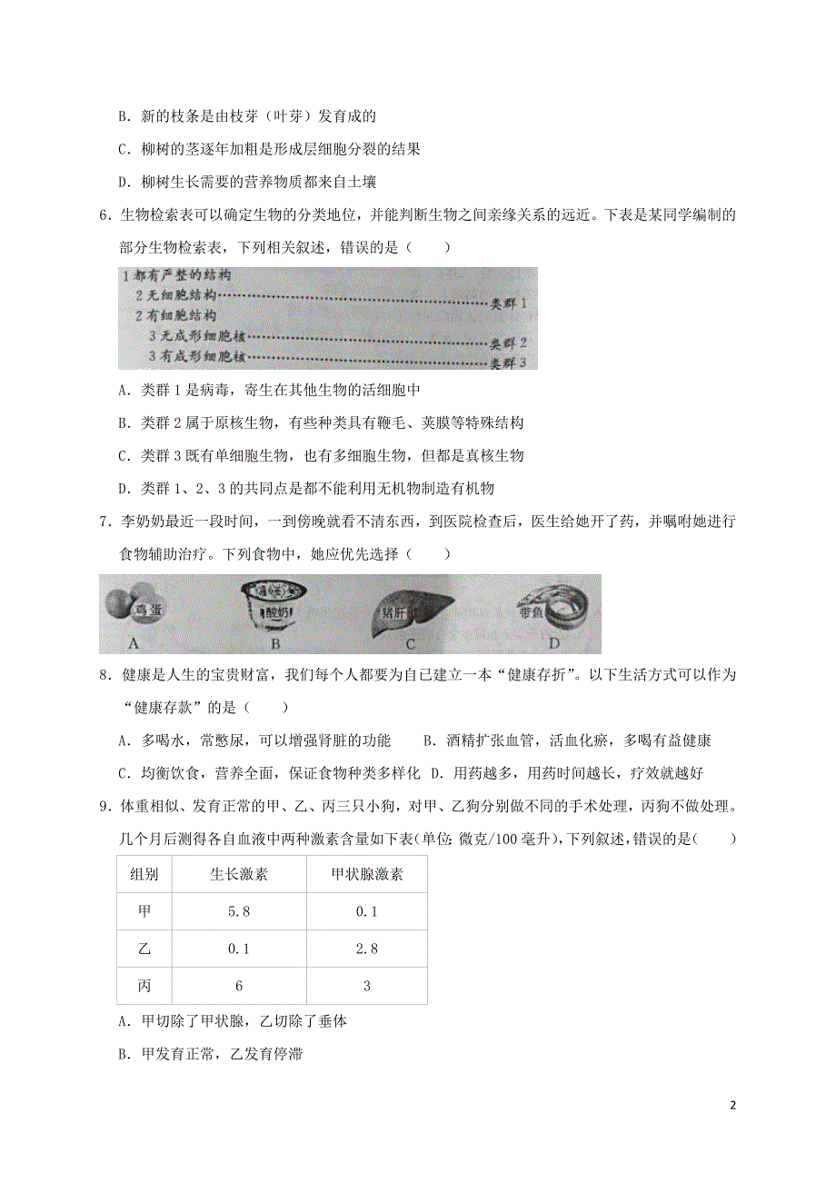 山东省东营市2019年中考生物真题试题_第2页